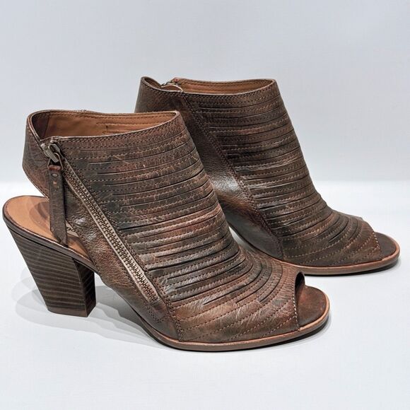 Paul Green Cayenne Brown Leather Peep Toe Heeled Bootie Women's Size 7.5 (5UK) - Picture 1 of 16